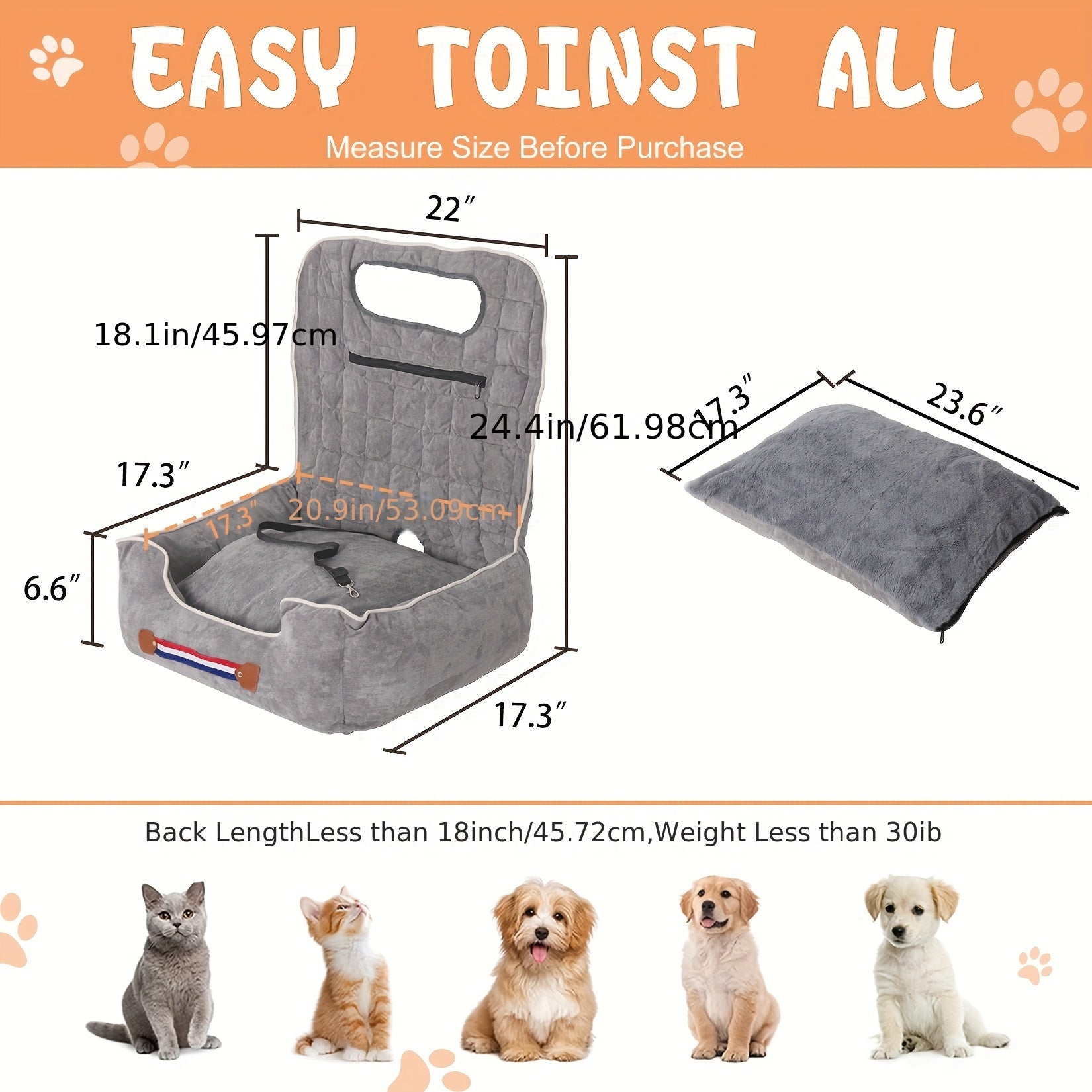 Autositz mit Griff und Sicherheitsgurt